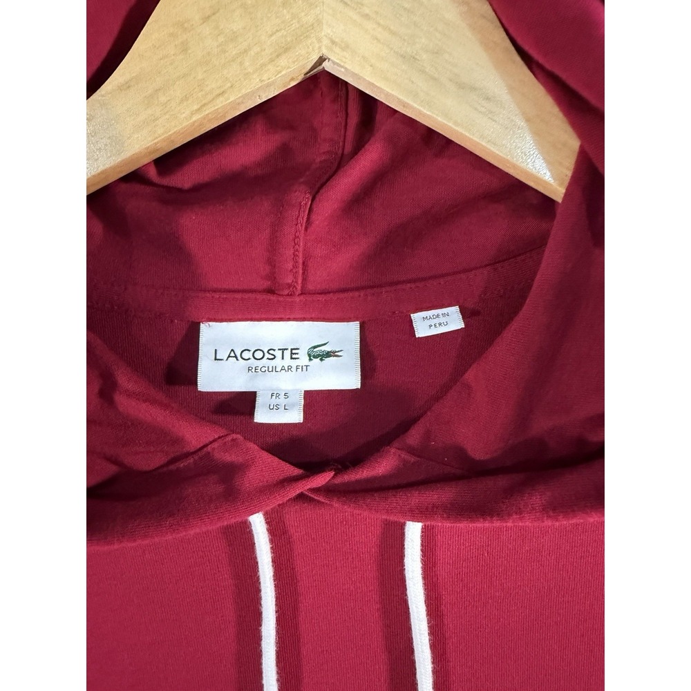 Lacoste Hooded Shirt Striped Long Sleeve Pullover Hoodie Red TH9349 Mens Large - Picture 3 of 14